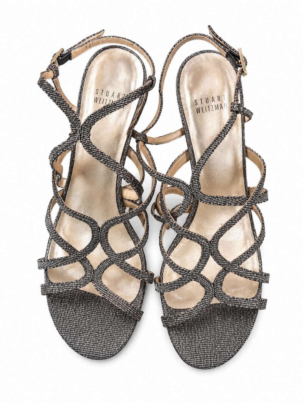 Stuart Weitzman Metallic Gunmetal Strappy Sandals Heels Size 7.5